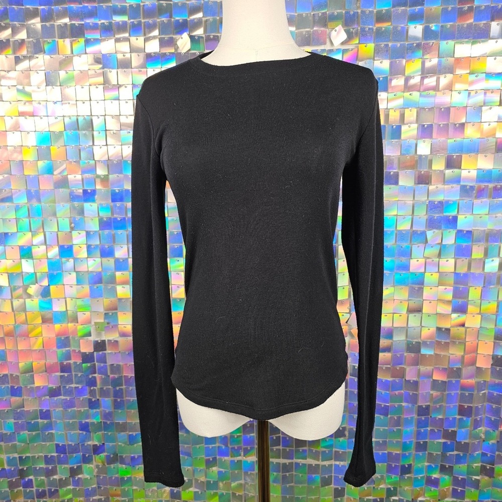 American‎ Eagle Black Ribbed Long Sleeve Crewneck Top Women's Size M
